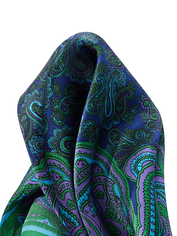 Dark Green Paisley Silk Pocket Square