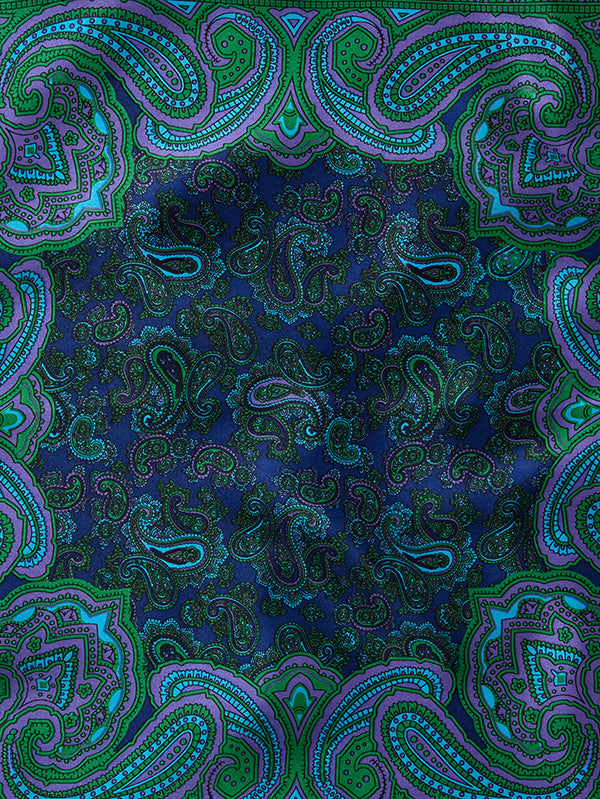 Dark Green Paisley Silk Pocket Square