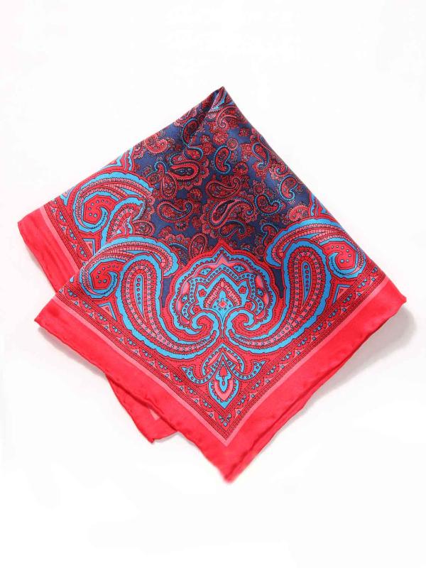 Coral Paisley Silk Pocket Square