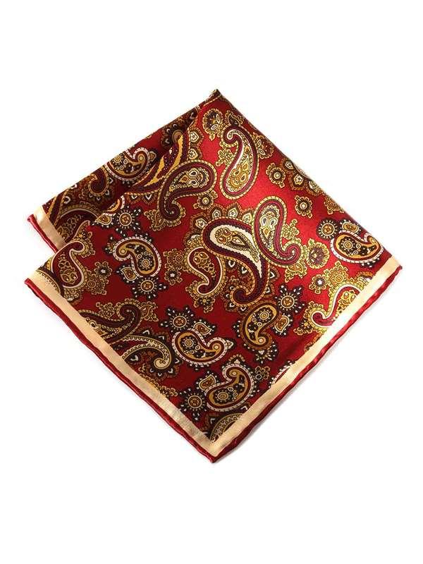 Maroon/ Red Paisley Silk Pocket Square