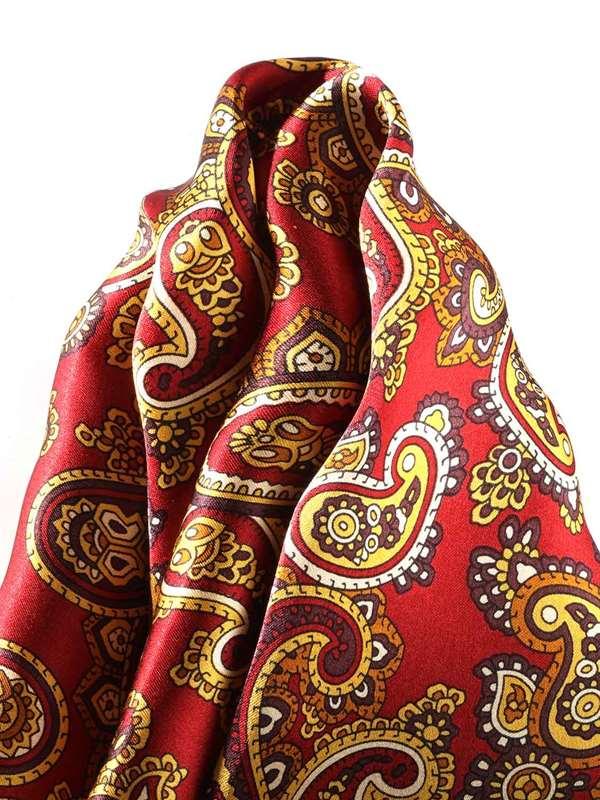 Maroon/ Red Paisley Silk Pocket Square
