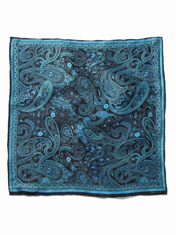 Dark Blue Paisley Silk Pocket Square