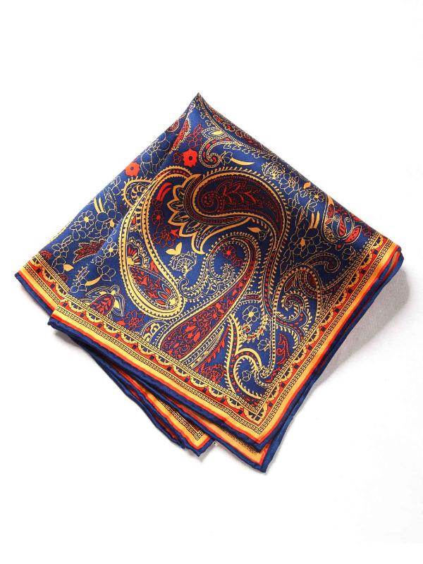 Dark Blue Paisley Silk Pocket Square