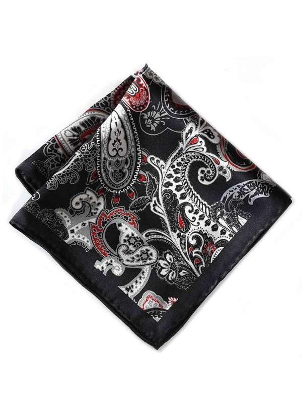 Grey Paisley Silk Pocket Square
