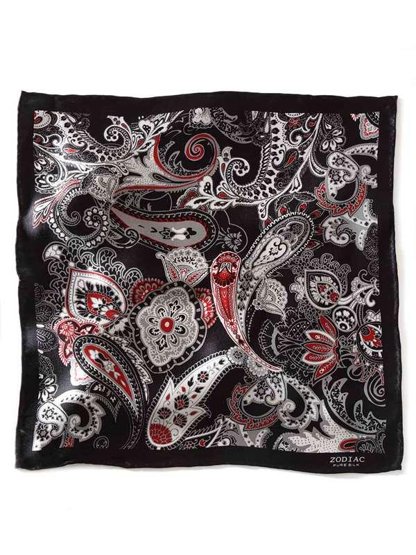 Grey Paisley Silk Pocket Square