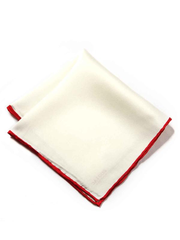 White/ Red Solid Silk Pocket Square