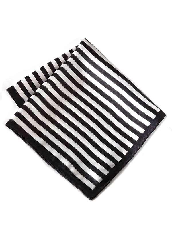Black & White Striped Silk Pocket Square