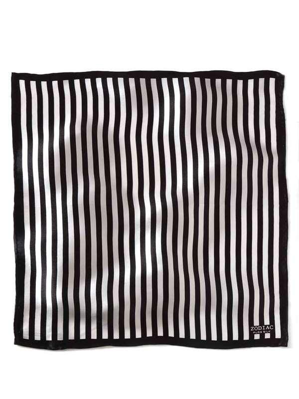 Black & White Striped Silk Pocket Square