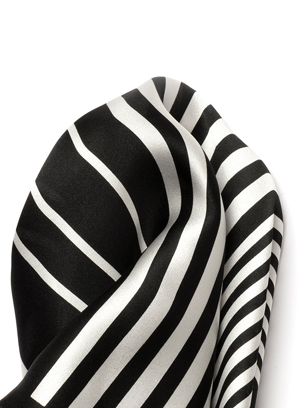 Black/ White Striped Silk Pocket Square