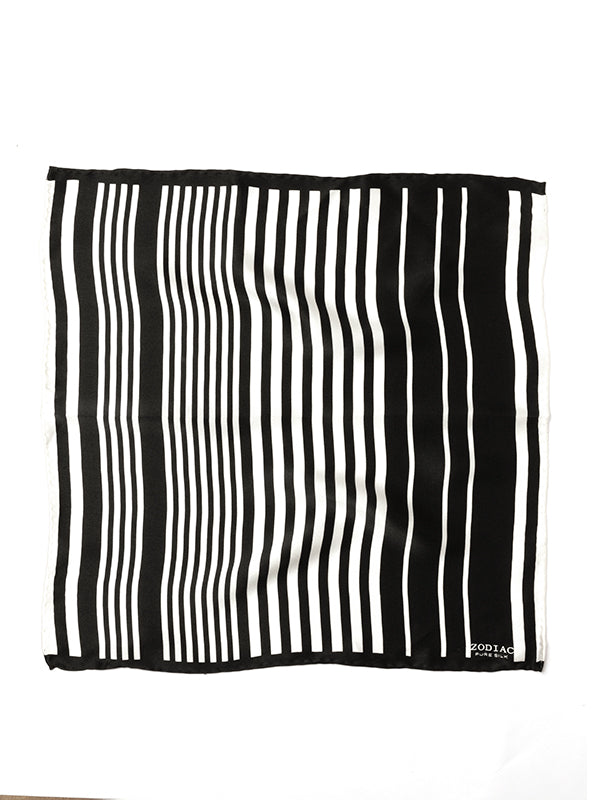Black/ White Striped Silk Pocket Square