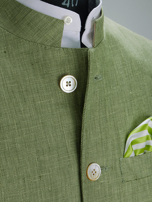 Positano Green Pure Linen Sleeveless Jodhpuri