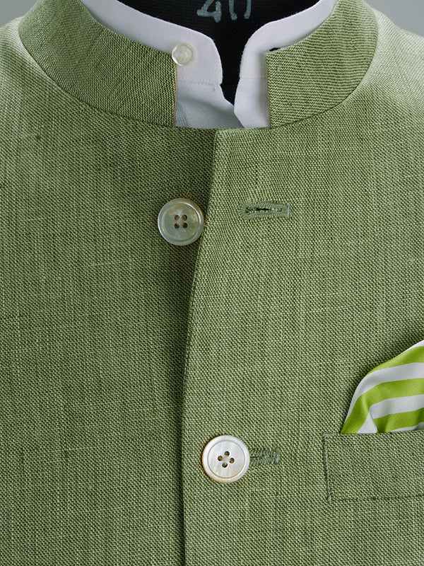 Positano Green Pure Linen Sleeveless Jodhpuri