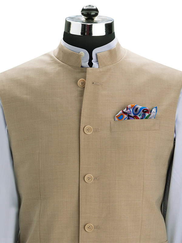 Pollone Sand Poly Wool Sleeveless Jodhpuri