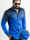 Afrojk Cobalt Printed Full Sleeve Single Cuff Slim Fit Party Wear Blended Shirt