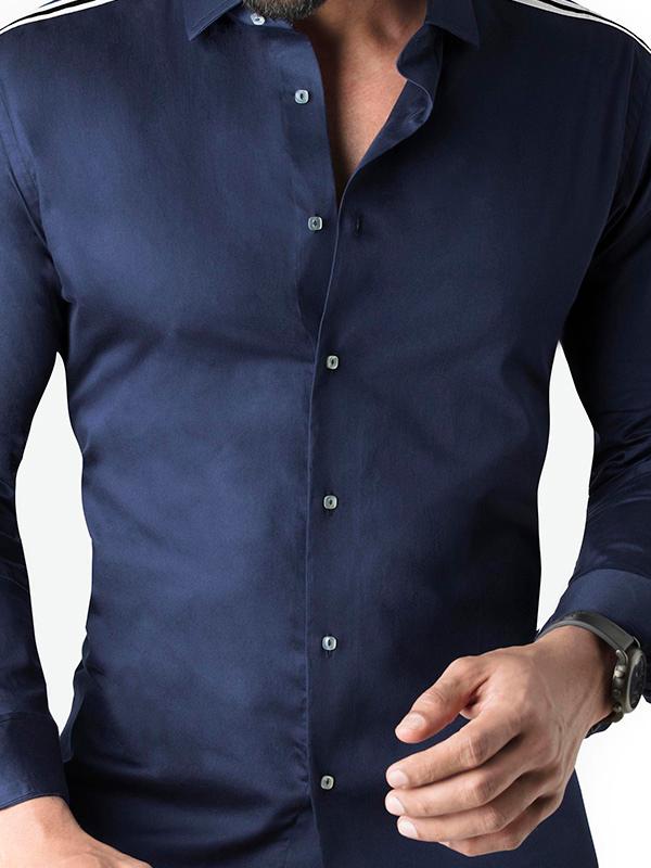 Alec Navy Solid Full Sleeve Single Cuff Slim Fit Party Wear Blended Shirt