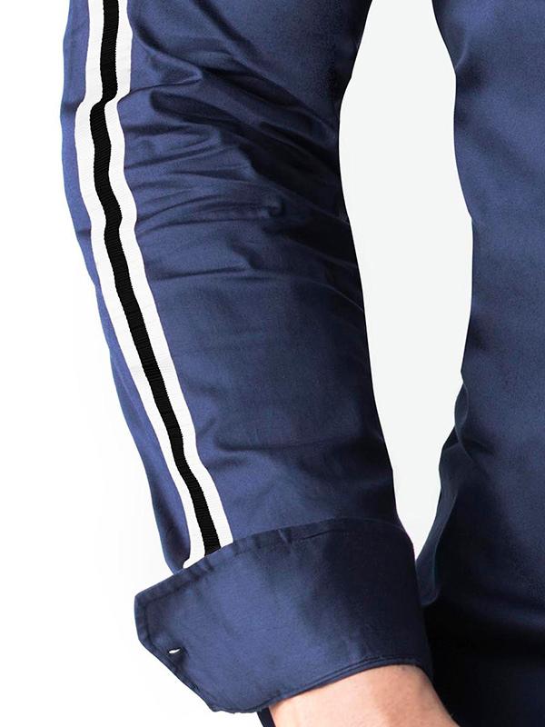 Alec Navy Solid Full Sleeve Single Cuff Slim Fit Party Wear Blended Shirt