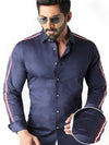 Amado Navy Solid Full Sleeve Single Cuff Slim Fit Party Wear Blended Shirt