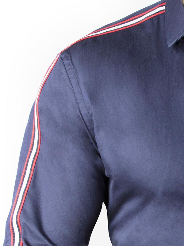 Amado Navy Solid Full Sleeve Single Cuff Slim Fit Party Wear Blended Shirt