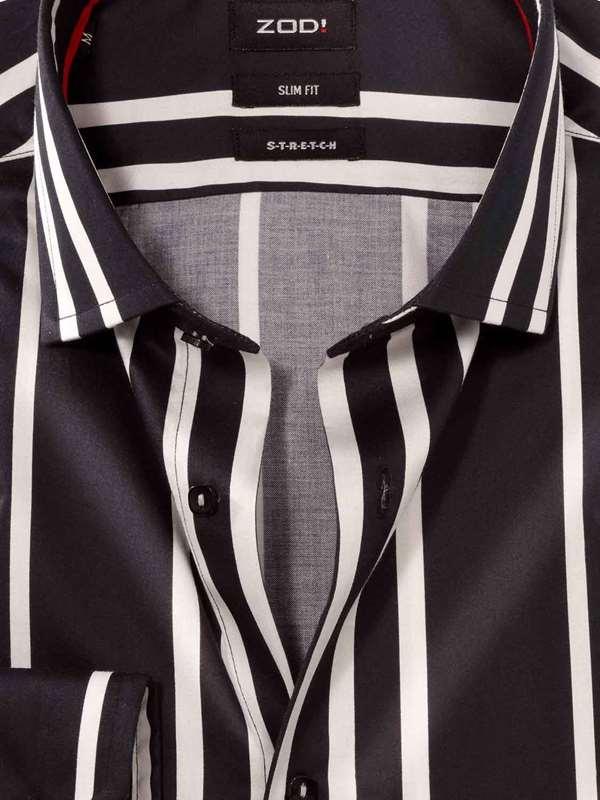 Angelo Black Striped Full Sleeve Single Cuff Slim Fit Party Wear Blended Shirt
