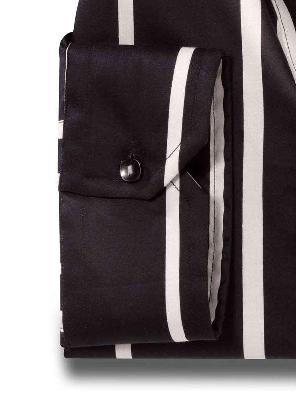 Angelo Black Striped Full Sleeve Single Cuff Slim Fit Party Wear Blended Shirt