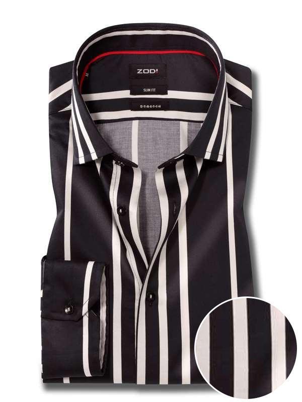 Angelo Black Striped Full Sleeve Single Cuff Slim Fit Party Wear Blended Shirt