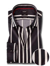 Angelo Black Striped Full Sleeve Single Cuff Slim Fit Party Wear Blended Shirt