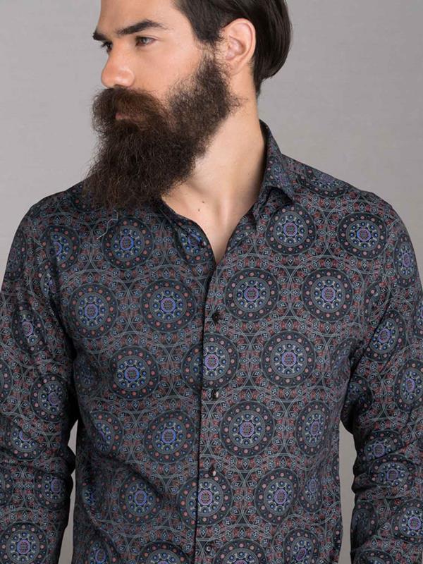 Ankara Black Printed Full Sleeve Single Cuff Slim Fit Party Wear Blended Shirt