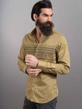 Aztec Ochre Printed Full sleeve single cuff Slim Fit Cotton Shirt