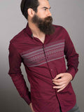 Aztec Wine Printed Full Sleeve Single Cuff Slim Fit Party Wear Cotton Shirt