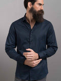 Babylon Blue Printed Full Sleeve Single Cuff Slim Fit Party Wear Blended Shirt