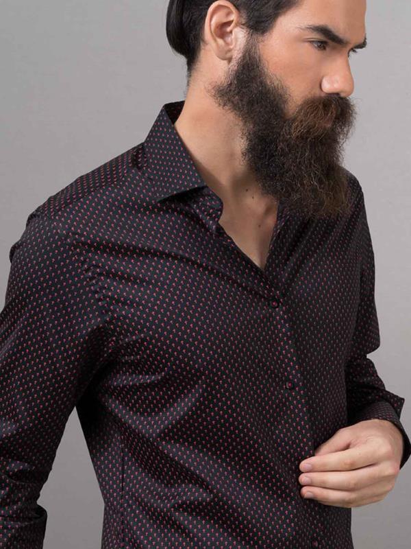 Babylon Red Printed Full Sleeve Single Cuff Slim Fit Party Wear Blended Shirt