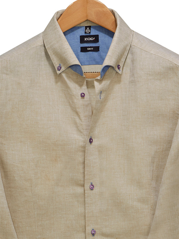 Benicio Sand Solid Full Sleeve Single Cuff Slim Fit Party Wear Blended Shirt
