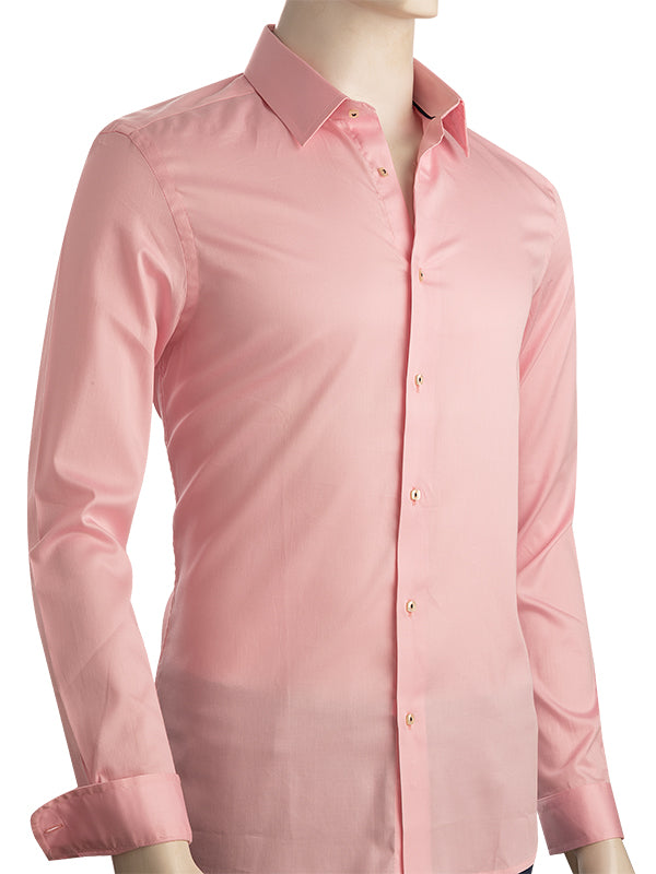 Bercy Pink Solid Full Sleeve Single Cuff Slim Fit Party Wear Blended Shirt
