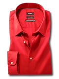 Bercy Red Solid Full Sleeve Single Cuff Slim Fit Party Wear Blended Shirt