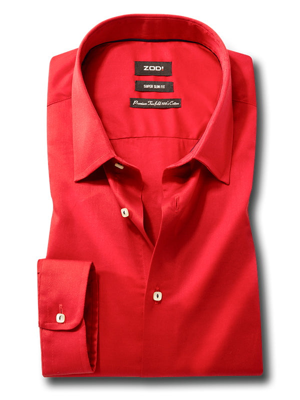 Bercy Red Solid Full Sleeve Single Cuff Slim Fit Party Wear Blended Shirt
