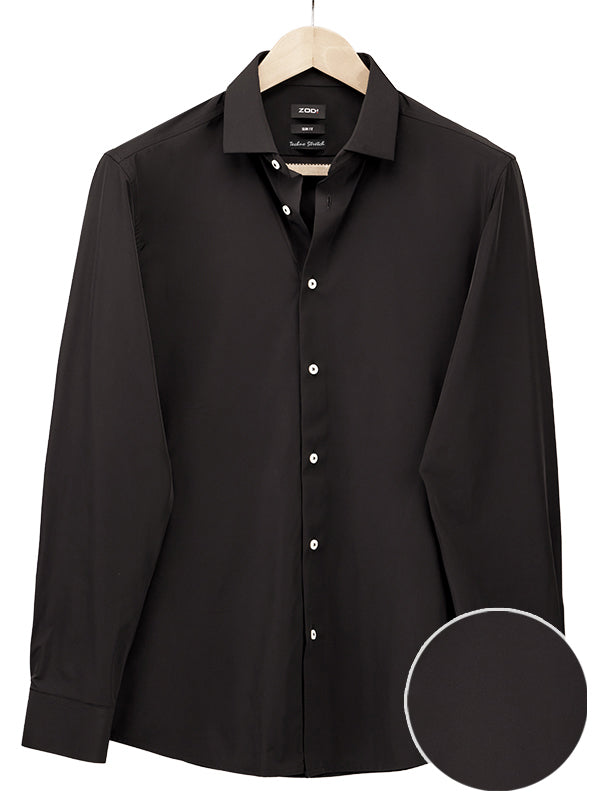 Beyer Black Techno 4 Way Stretch Solid Full Sleeve Single Cuff Slim Fit Party Wear Blended Shirt