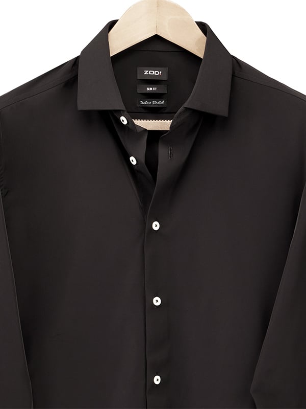 Beyer Black Techno 4 Way Stretch Solid Full Sleeve Single Cuff Slim Fit Party Wear Blended Shirt