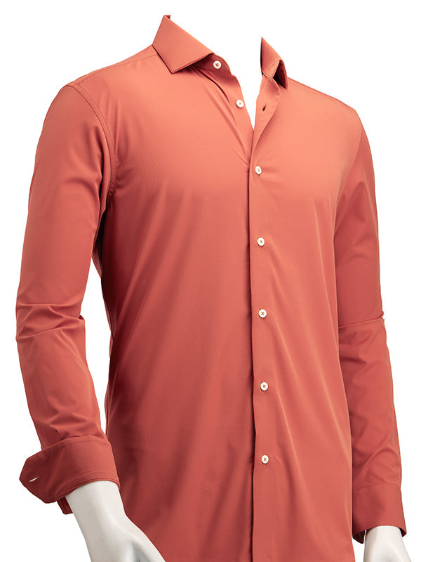 ZOD! Beyer Rust Techno 4 Way Stretch Solid Full Sleeve Single Cuff Slim Fit Party Wear Blended Shirt