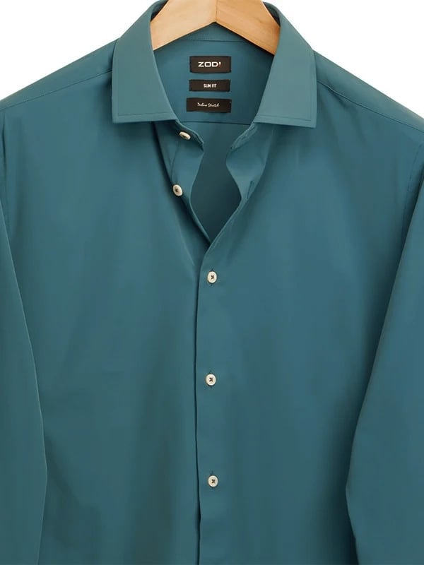 Beyer Teal Techno 4 Way Stretch Solid Full Sleeve Single Cuff Slim Fit Party Wear Blended Shirt