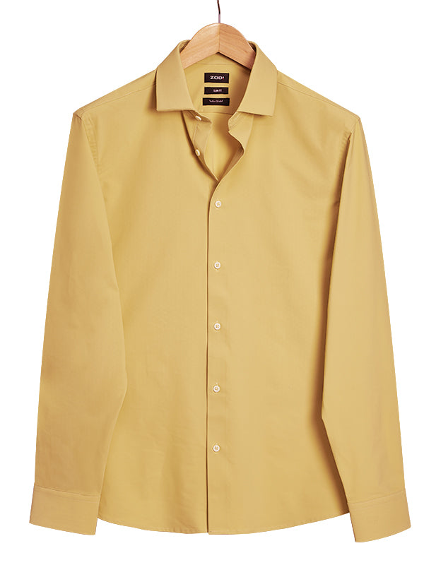 Beyer Mustard Techno 4 Way Stretch Solid Full Sleeve Single Cuff Slim Fit Party Wear Blended Shirt