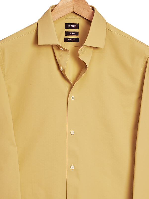 Beyer Mustard Techno 4 Way Stretch Solid Full Sleeve Single Cuff Slim Fit Party Wear Blended Shirt