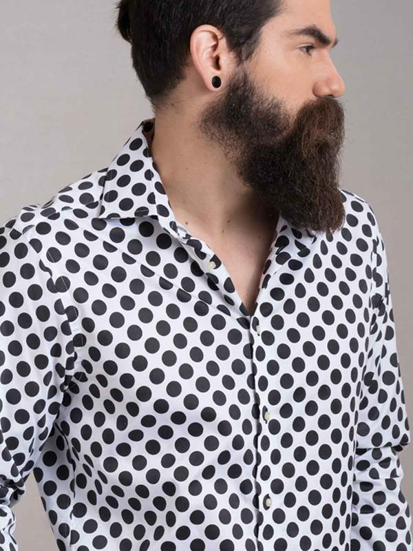 Bomonti White Printed Full Sleeve Single Cuff Slim Fit Party Wear Blended Shirt