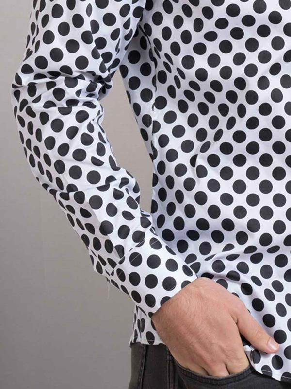 Bomonti White Printed Full Sleeve Single Cuff Slim Fit Party Wear Blended Shirt