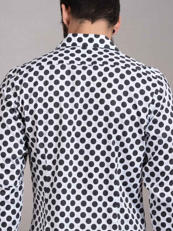 Bomonti White Printed Full Sleeve Single Cuff Slim Fit Party Wear Blended Shirt