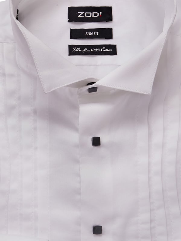Brosnan White Wing Collar Slim Fit Full Sleeve Single Cuff Cotton Tuxedo Shirt