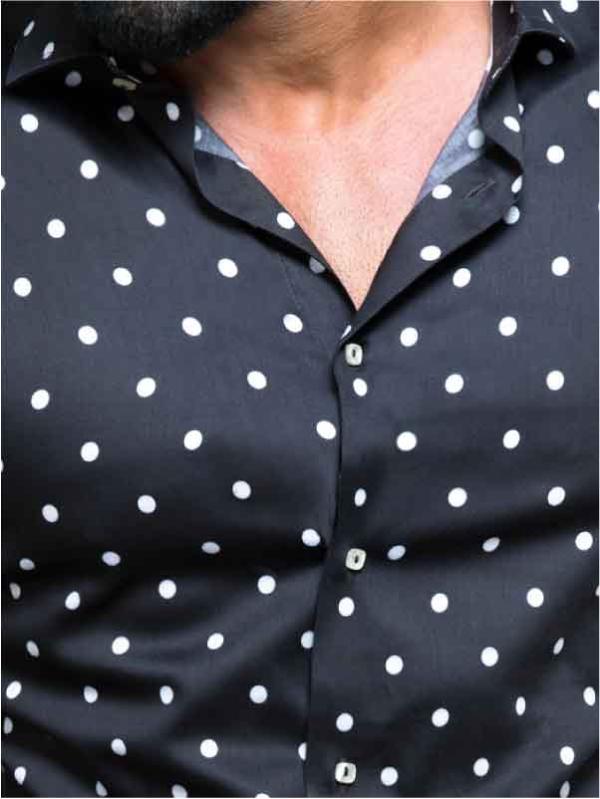 Bruno Black Printed Full Sleeve Single Cuff Slim Fit Party Wear Blended Shirt