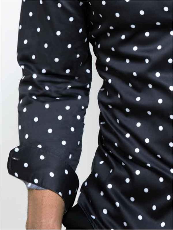 Bruno Black Printed Full Sleeve Single Cuff Slim Fit Party Wear Blended Shirt