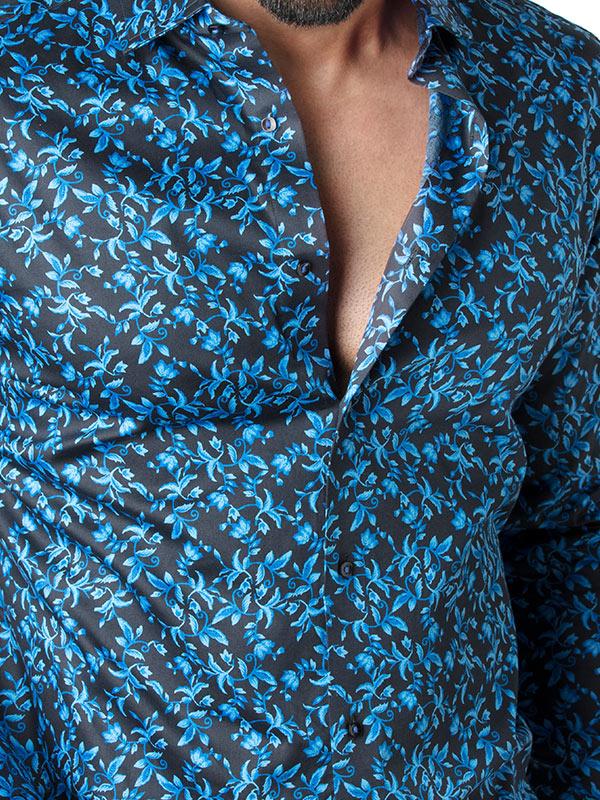 Calderoni Cobalt Printed Full Sleeve Single Cuff Slim Fit Party Wear Blended Shirt
