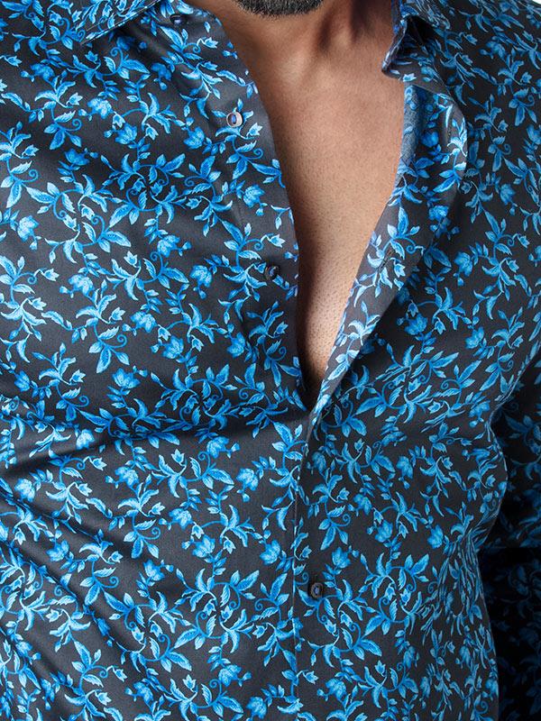 Calderoni Cobalt Printed Full Sleeve Single Cuff Slim Fit Party Wear Blended Shirt