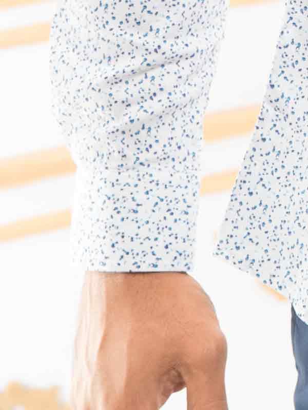 Cali Blue Printed Full Sleeve Single Cuff Slim Fit Party Wear Blended Shirt